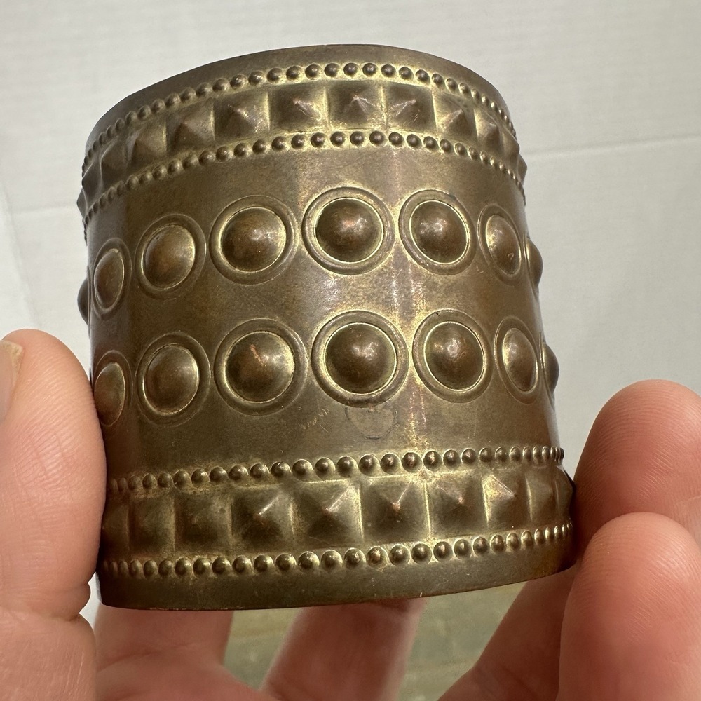 Vintage Brass Women's Wide Cuff Bracelet Textured Jewelry Embossed Studded